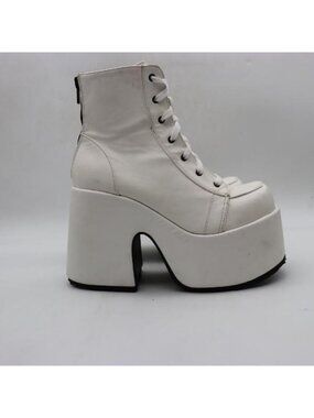 Demonia CAMEL Women’s 12 Goth Punk 5 Chunky Heel Platform White Ankle Boots